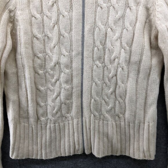 H&M Wool Stretch Cable Knit Zip Sweater Womens L Cream Mock Neck Fisherman - Picture 4 of 8